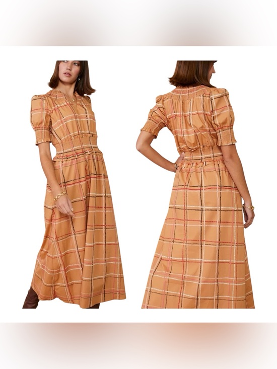 Spartina 449 Dresses & Skirts - Spartina 449 Plaid Smocked Midi Dress Size M Summer Brunch Garden Cottagecore